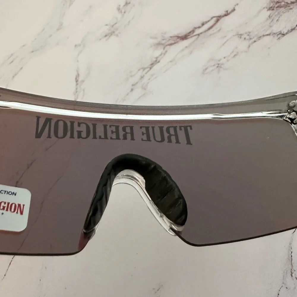 TRUE RELIGION Mirrored Shield Curved Sport Rimless Unisex Casual Sunglasses